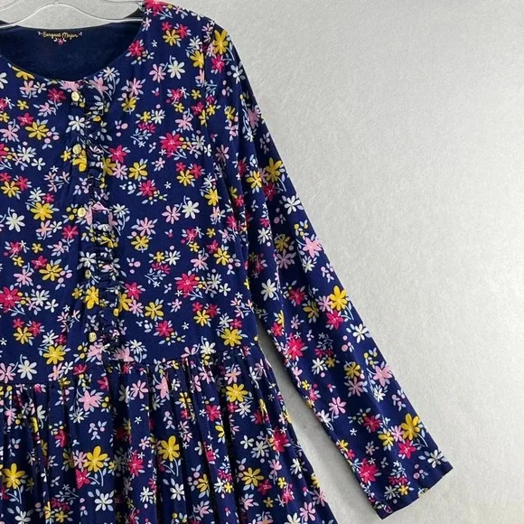 Sergent Major Dress Sz 146cm 11Y A-Line Floral Button Front Ruffled Pleated Blue - Picture 3 of 13